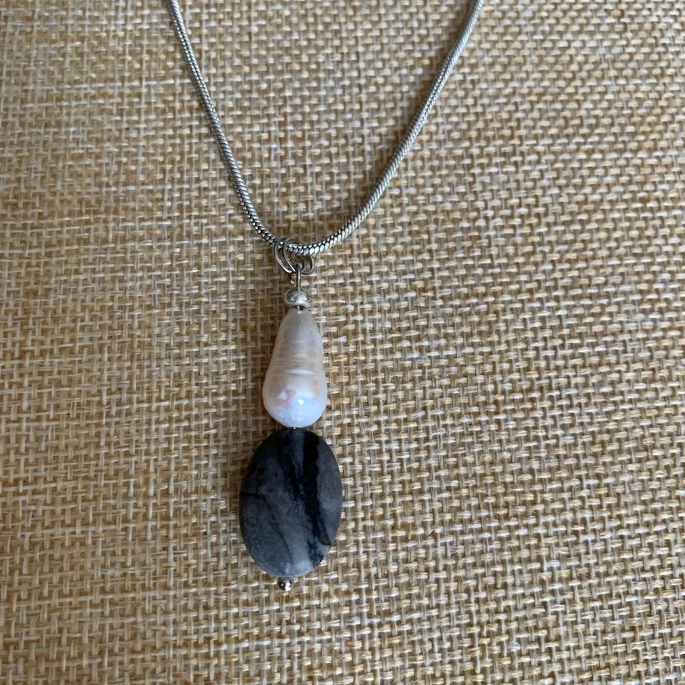 Pearl and beach rock necklace sterling, NWT